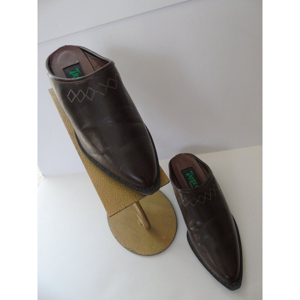 Vintage Tribeca Shoes Women's Slip On Brown Leather Beige Stitching Size 6 1/2